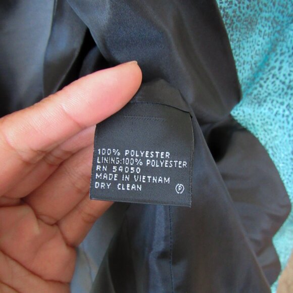 VINTAGE KASPER TEAL LEOPARD ANIMAL PRINT SATIN BLAZER JACKET Size-10 petite - Picture 8 of 9